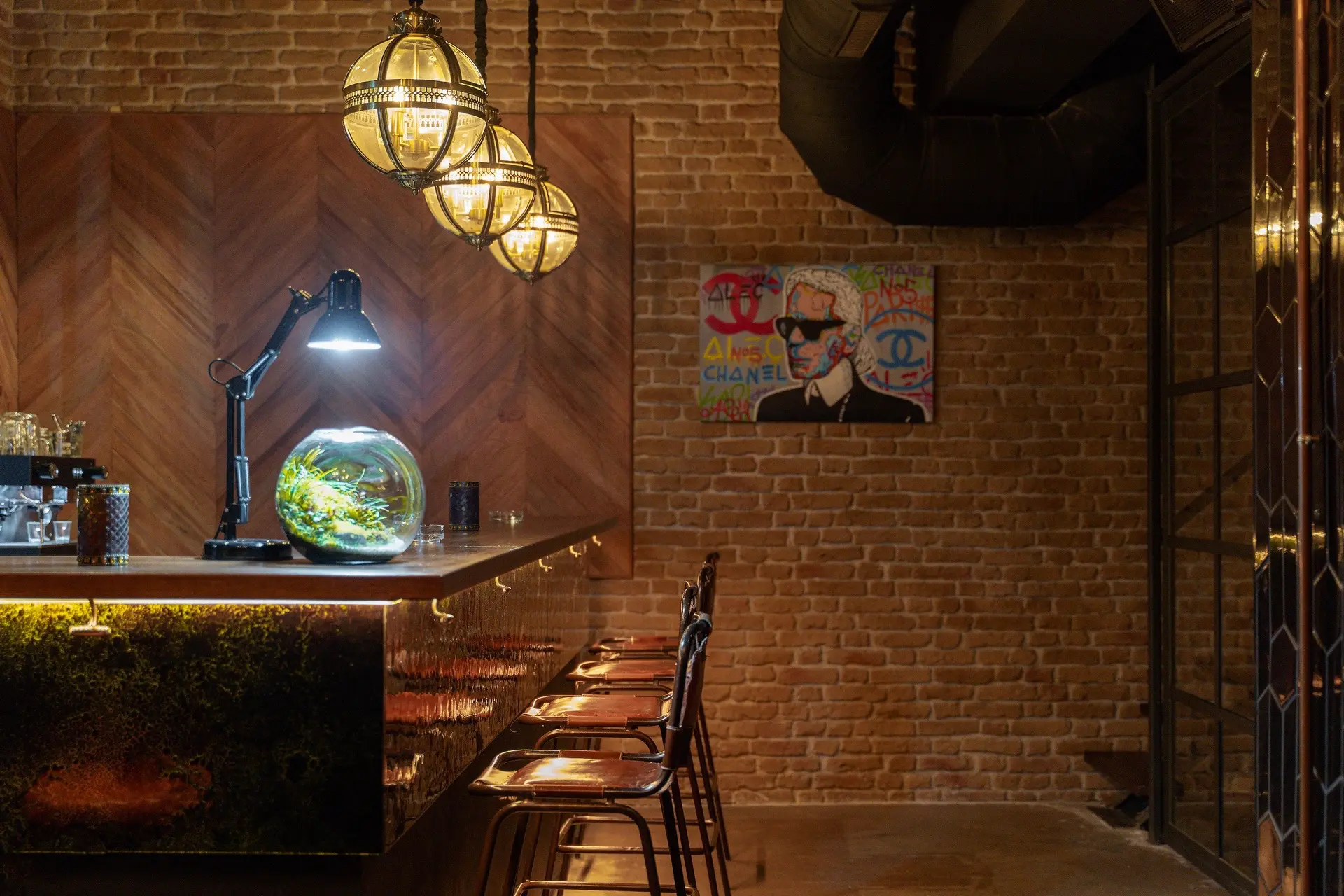 Bar with drinks at the Dr Resin social club